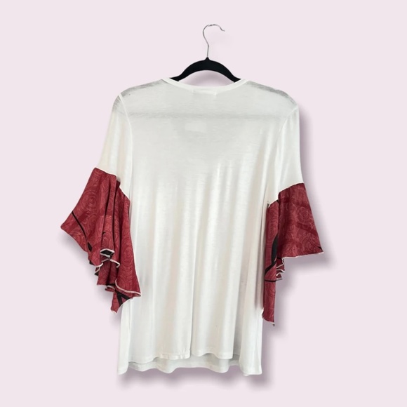 Women's V Neck Tee with Refashioned Sleeves - Picture 2 of 2